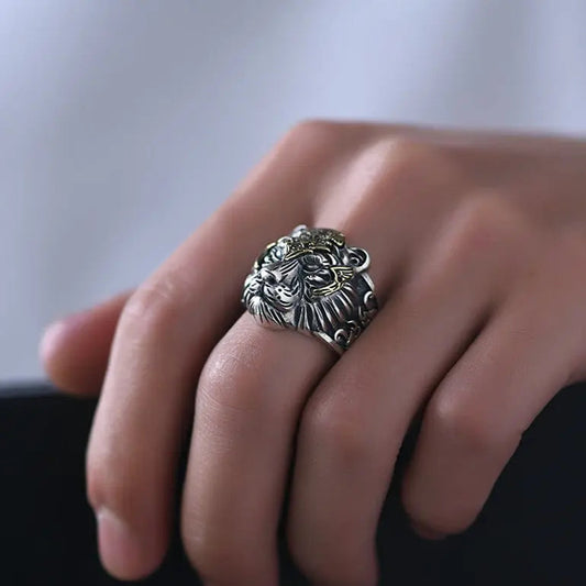 DIVINE TIGER HEAD RING SILVER