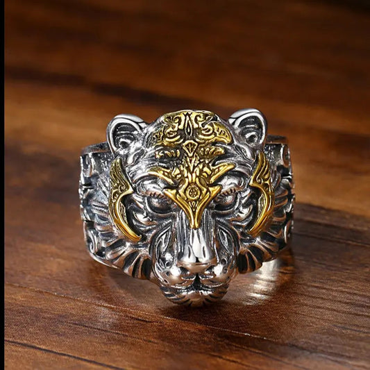 DIVINE TIGER HEAD RING SILVER