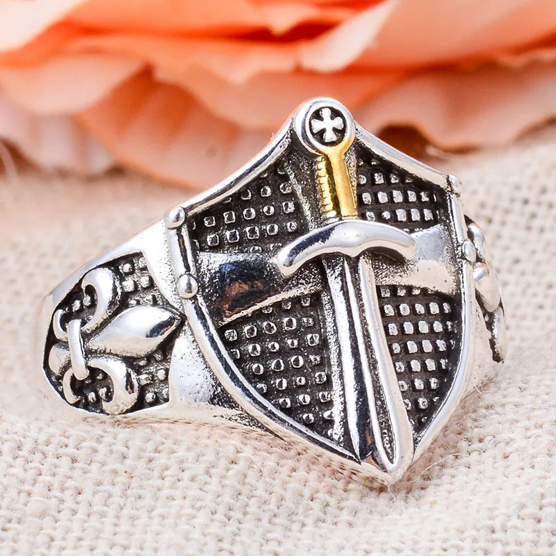 Knight's Sword & Shield Silver Ring