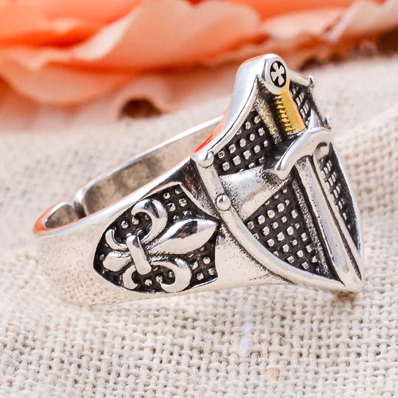 Knight's Sword & Shield Silver Ring