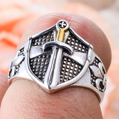 Knight's Sword & Shield Silver Ring